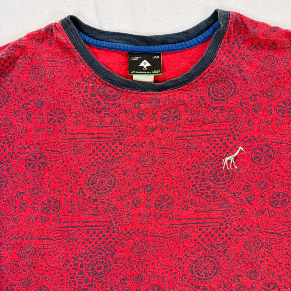 LRG Lifted Research Group Mens Large Red All Over Print Giraffe Logo T-Shirt